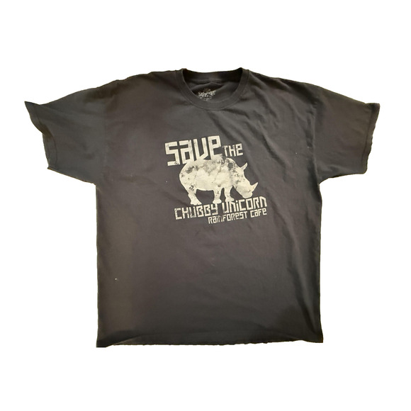 Rainforest Cafe Shirt Mens 2XL Black Save the Chubby Unicorn Graphic Rhino Funny - Picture 1 of 7